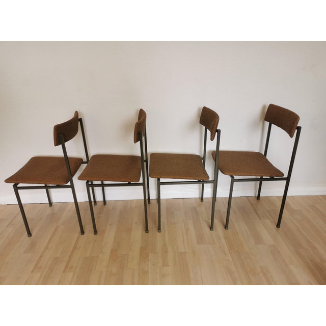 Metal Vintage Industrial Black Metal School Chairs with Brown Fabric Seats, 1970s, Set of 4 For Sale - Image 7 of 18