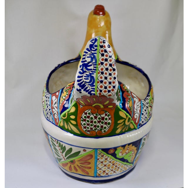 Mexican Vintage Talavera Mexican Pottery Huge Chicken Planter For Sale - Image 3 of 11