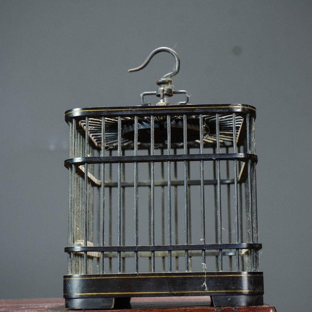 Black Vintage Chinese Black Sandalwood Cricket Cage With Inlaid Copper Five Oxen Motif, Chinoiserie Decor For Sale - Image 8 of 8