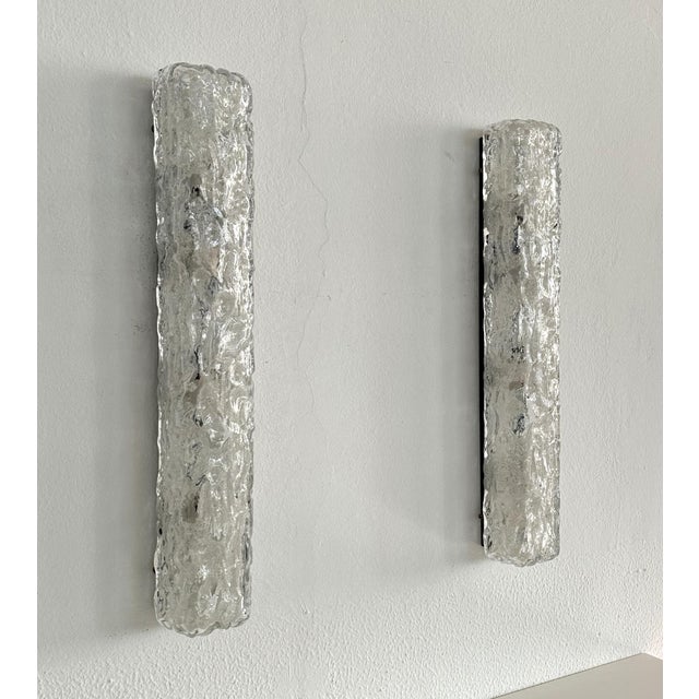 Large Mid-Century Ice Glass Mirror Wall Sconces in Textured Art Glass from Limburg, 1970s, Set of 2 For Sale - Image 8 of 14