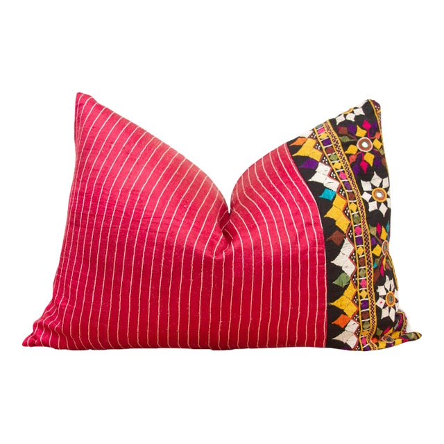 Bhavi Antique Mashru Tribal Lumbar Pillow For Sale