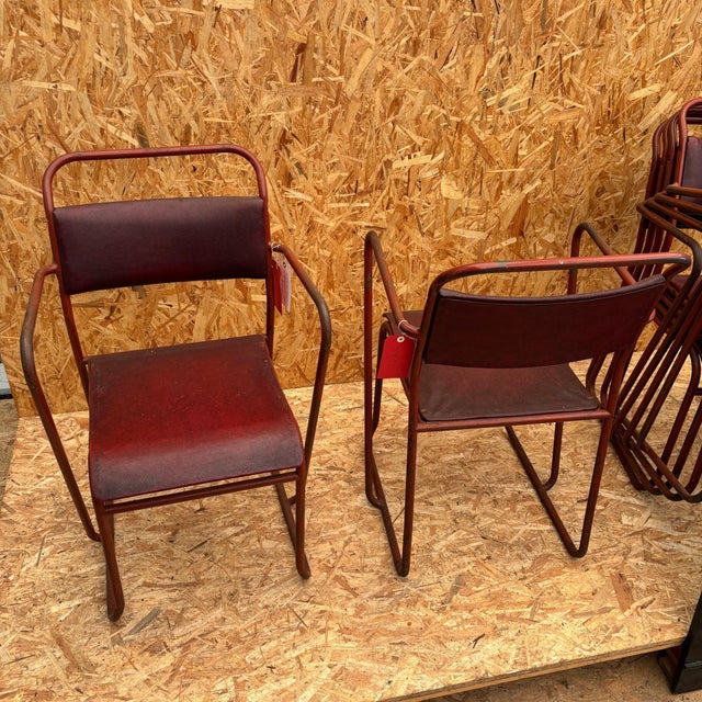 1940’s Pel Tubular Burgundy Metal Upholstered Dining Arm Chairs – Set Of Six. One of the all time classic British chairs...