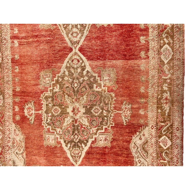 Vintage Circa 1940 Light Brick Turkish Oushak Hand Knotted Wool Runner, 4ft 11in X 12ft 7in For Sale In New York - Image 6 of 11