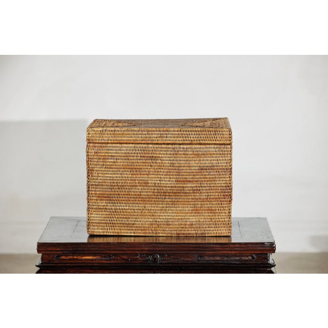 Wood Vintage Handwoven Rattan Storage Box with Removable Lid in Country Style For Sale - Image 7 of 12