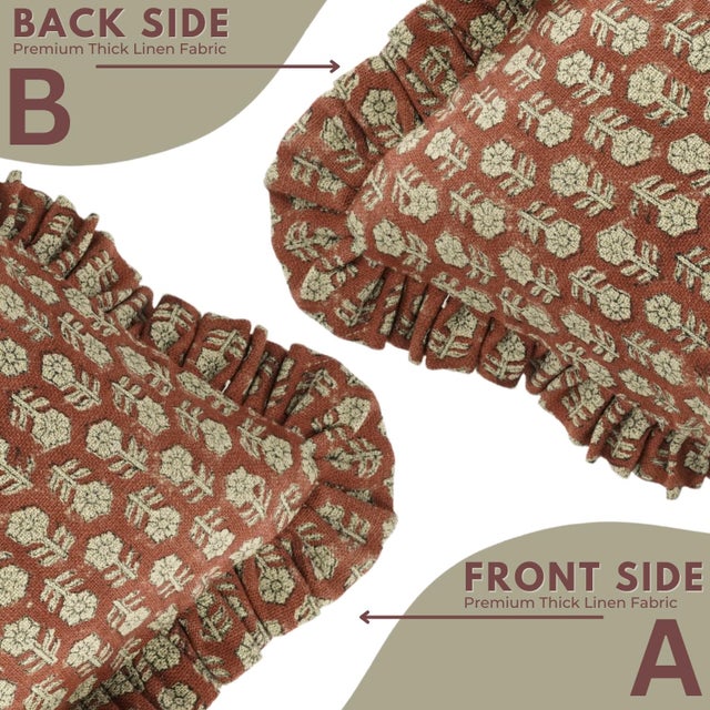 Not Yet Made - Made To Order Fabdivine Handcrafted Block Print Frill Cushion Cover Rust 12x20 Inch Thick Linen- Tulsi Buti For Sale - Image 5 of 5