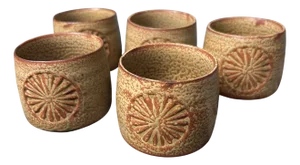 Vintage Japanese Pottery Teacups with Chrysanthemum Motif, 1970s, Set of 5