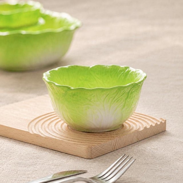 Rustic Europe Ceramic Cabbage Rice Bowl - Set of 4 For Sale - Image 4 of 6