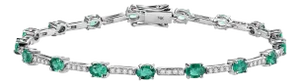 14k White Gold Classic Emerald Tennis Bracelet With Diamonds