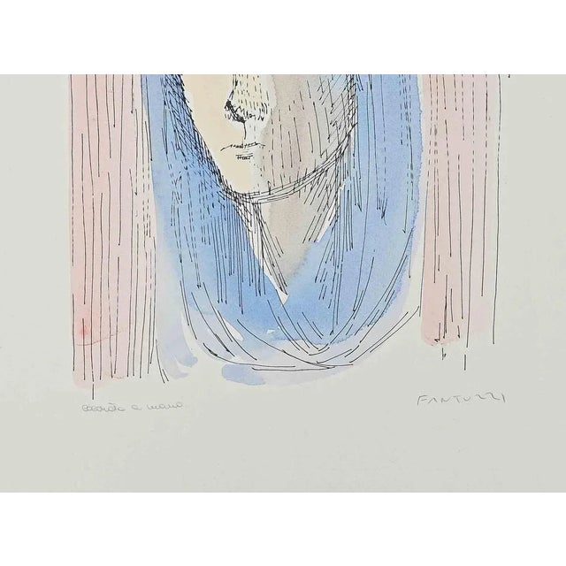 Mysterious Woman is a hand-colored etching realized by Eliano Fantuzzi in 1970s. Hand-signed by the artist on the lower....