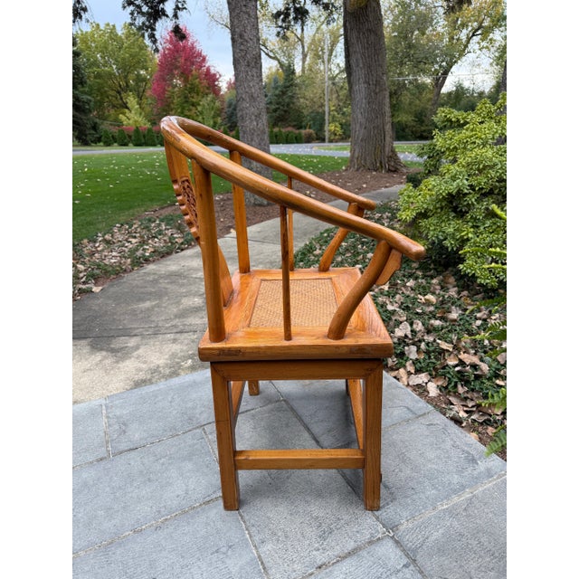 Vintage Chinese Ming Style Horseshoe Chair With Woven Seat For Sale - Image 10 of 14