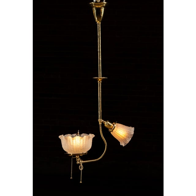 Early 20th Century Brass Pendant With Embossed Glass Shades For Sale - Image 4 of 10