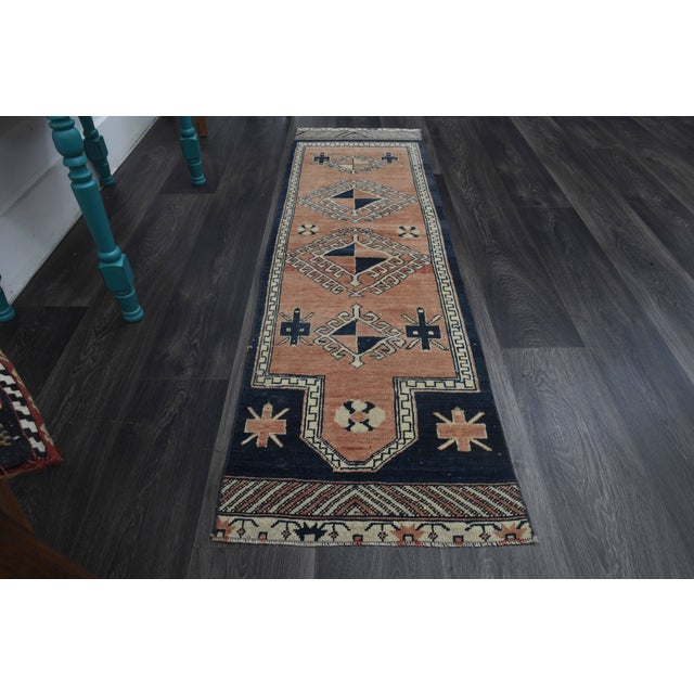 Turkish 1970s Vintage Turkish Handmade Wool Cotton Orange Runner Rug For Sale - Image 3 of 11