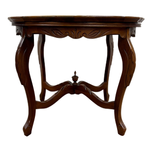 Vintage French Louis XV Style Carved Coffee Side Table With Glass Serving Tray