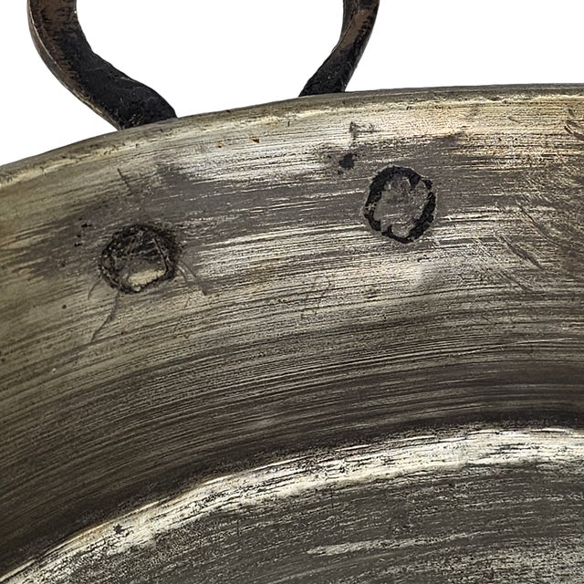 Metal Antique 19th Hammered Solid Copper Pan Brass Handle Tin Lined 19th C For Sale - Image 7 of 12