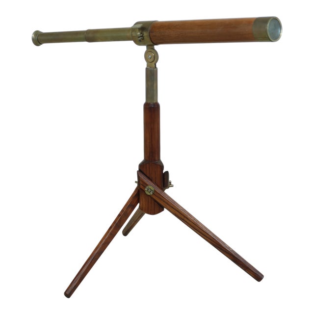Decorative Brass & Wood Display Telescope on Stand Chairish