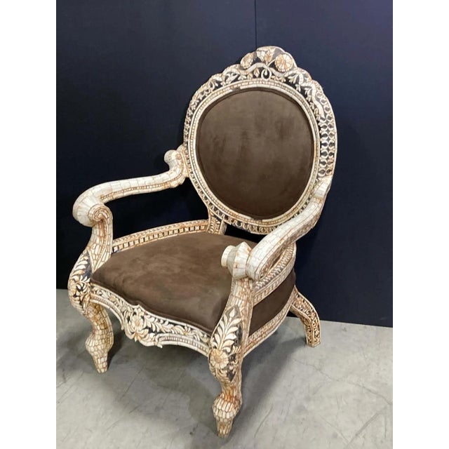 Bone Anglo-Indian Bone-Inlaid Throne Armchair, India For Sale - Image 7 of 15