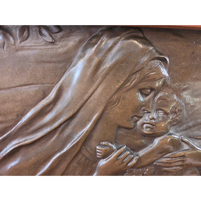 Metal Antique Madonna & Child Bronze Wall Plaque Art Bas Rellief Sculpture Art Nouveau For Sale - Image 7 of 7