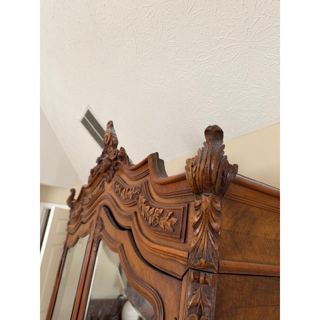19th Century French Louis XV Style Walnut Armoire With Beveled Mirror Doors, Circa 1880 For Sale - Image 17 of 17