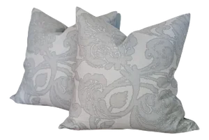 Christopher Farr Cloth Gray Floral 22" Pillows - Set of 2