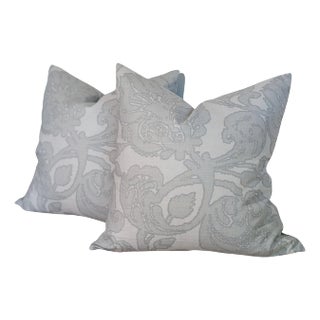 Christopher Farr Cloth Gray Floral Pillow Covers- Set of 2 For Sale
