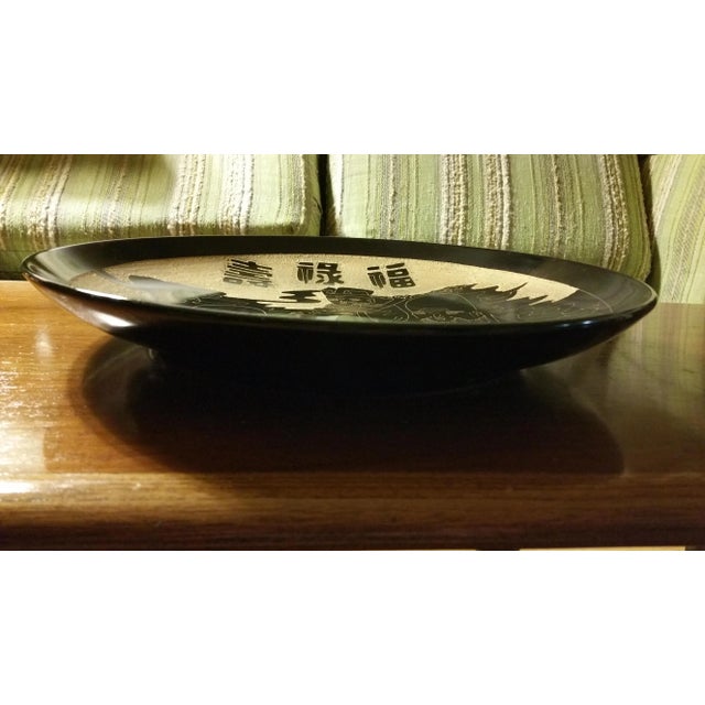 Asian Fortune Gods Hand Carved Ceramic Charger Plate For Sale - Image 4 of 5