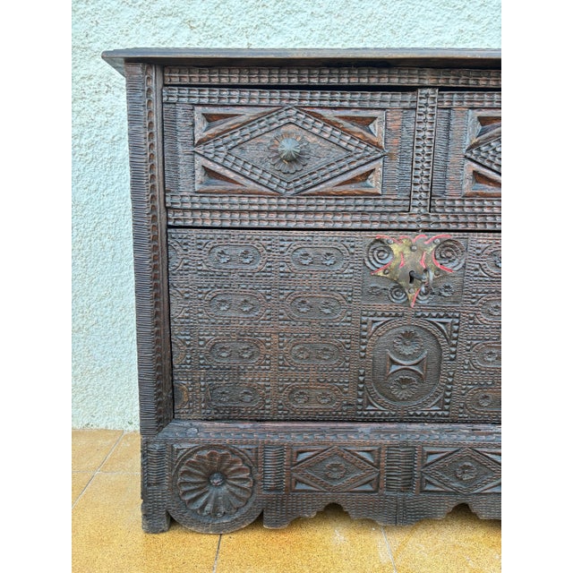 Traditional Spanish Renaissance Carved Cabinet with Drop-Front Door and Two Drawers, 1880s For Sale - Image 3 of 17