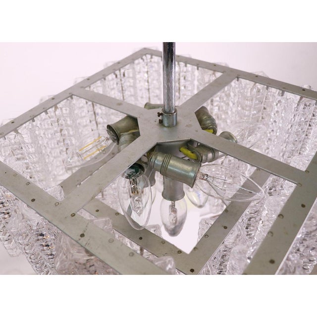 Metal Square Chandelier in Glass & Chrome from Austrolux, Vienna, 1960s For Sale - Image 7 of 9