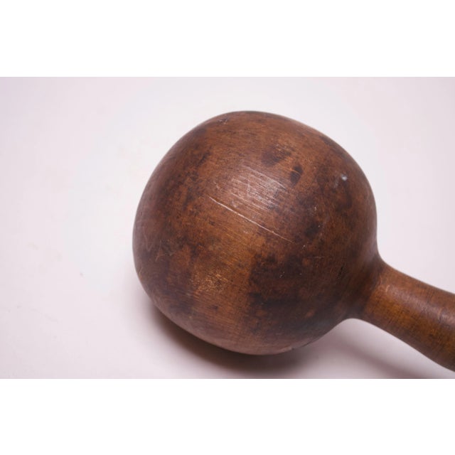 Wood Vintage Primitive Hand-Carved Wooden Dumbell For Sale - Image 7 of 11