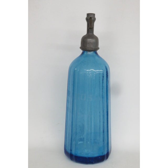 Jacob Ragosin Blue Glass Seltzer Bottle Dave Roth Made in Czechoslovakia 4854b For Sale - Image 4 of 11