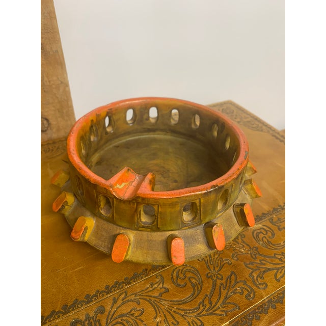 Mid-Century Modern Mid 20th Century Italian Alvino Bagni Sea Garden Glazed Ceramic Ashtray/Catchall Dish in Burnt Orange For Sale - Image 3 of 6