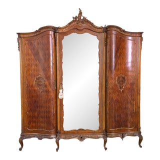Early 1900s Triple Width Walnut Louis XV French Style Armoire. For Sale