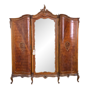 Early 1900s Triple Width Walnut Louis XV French Style Armoire.