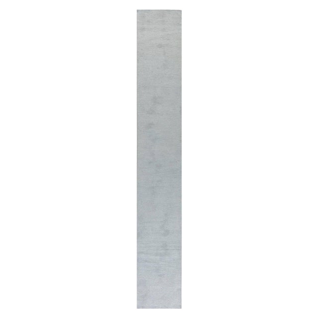 Modern Custom Handwoven Silk Runner in Soft Gray For Sale