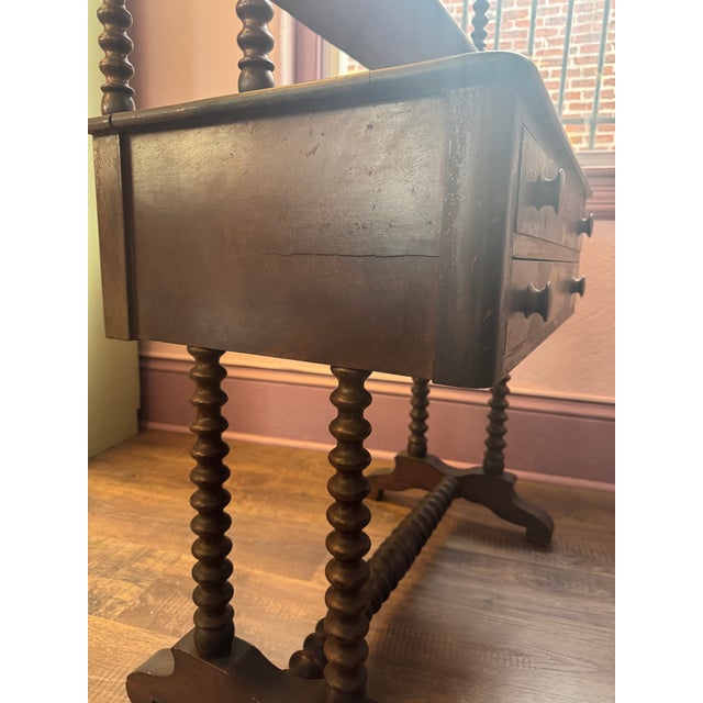 Victorian Antique Renaissance Revival Writing Desk With Bobbin Turned Legs For Sale - Image 3 of 15