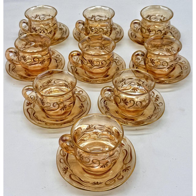 9 Art Nouveau Citrine Gilt Enamel Crystal Demitasse Cups & Saucers, Atrib. Moser For Sale - Image 14 of 18