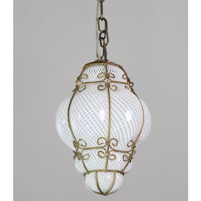 Glass Amazing Venetian Lantern in Murano Reticello Glass, 1950s For Sale - Image 7 of 11