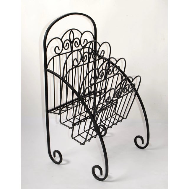 1970 Vintage Scrolled Black Wrought Iron 3 Tier Magazine Rack For Sale - Image 13 of 13