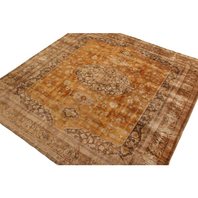 Hand-Knotted Antique Hereke Rug in Golden Beige-Brown Medallion Pattern For Sale - Image 4 of 6