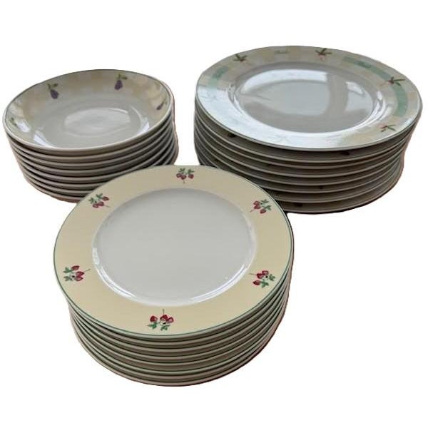 Guy Degrenne French porcelain dinner set, service for 8. Never used. Guy Degrenne's "Sucré-Salé" (Sweet-Savory) collection...