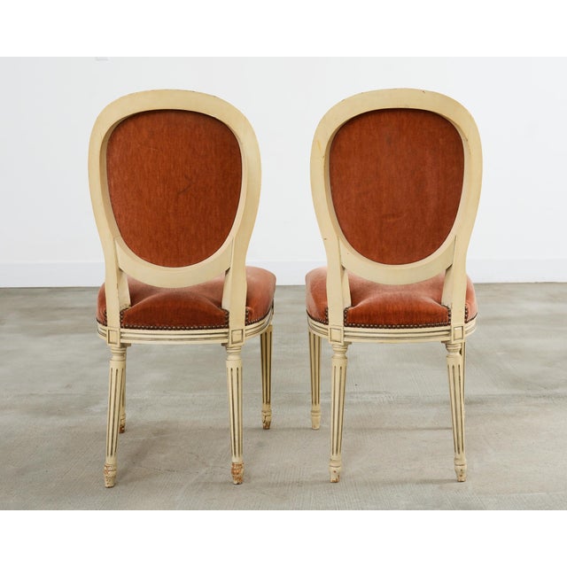 Set of Six French Louis XVI Style Painted Dining Chairs With Mohair For Sale - Image 11 of 12