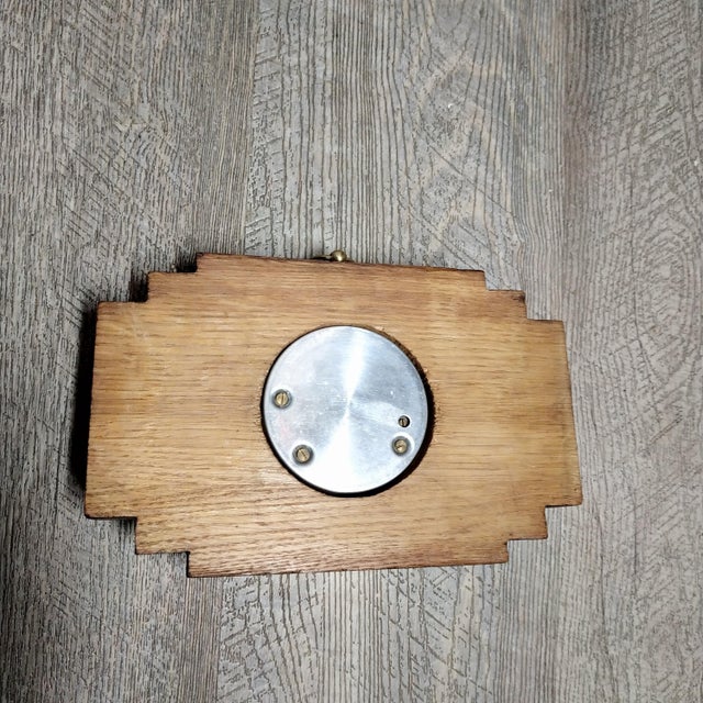 Wood 1930’s Art Deco Modern Barometer in Wood, Metal, Brass, and Beveled Glass For Sale - Image 7 of 7