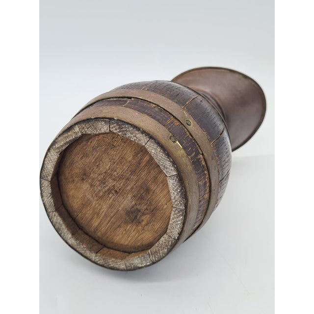 Antique Wooden Barrel-Shaped Jug with Brass Hoops 19th/20th Century, 1890s For Sale - Image 4 of 10