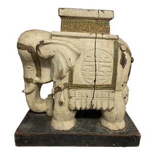 Late 19th Century Heavily Distressed Carved Wooden Elephant Plant Stand For Sale