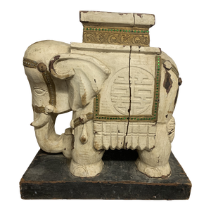 Late 19th Century Heavily Distressed Carved Wooden Elephant Plant Stand