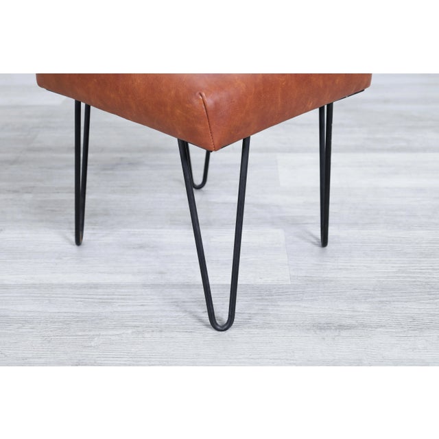 Mid-Century Modern Cognac Leather and Iron Harp Leg Stools, 1950s For Sale - Image 9 of 11