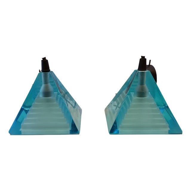 Blue Pyramid Lamps by Paolo Piva for Mazzega, 1980s, Set of 2 For Sale