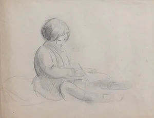 Guillaume Dulac, Portrait of a Young Girl Writing, 1920s, Pencil on Art Paper