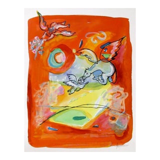 Pegasus and Angels, Avi Farin Watercolor, Signed For Sale