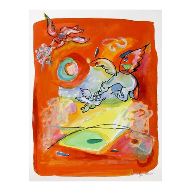 Pegasus and Angels, Avi Farin Watercolor, Signed For Sale