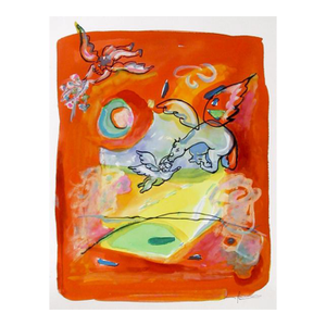Pegasus and Angels, Avi Farin Watercolor, Signed